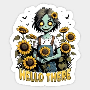 Hello There - Cute Zombie in Sunflowers Sticker